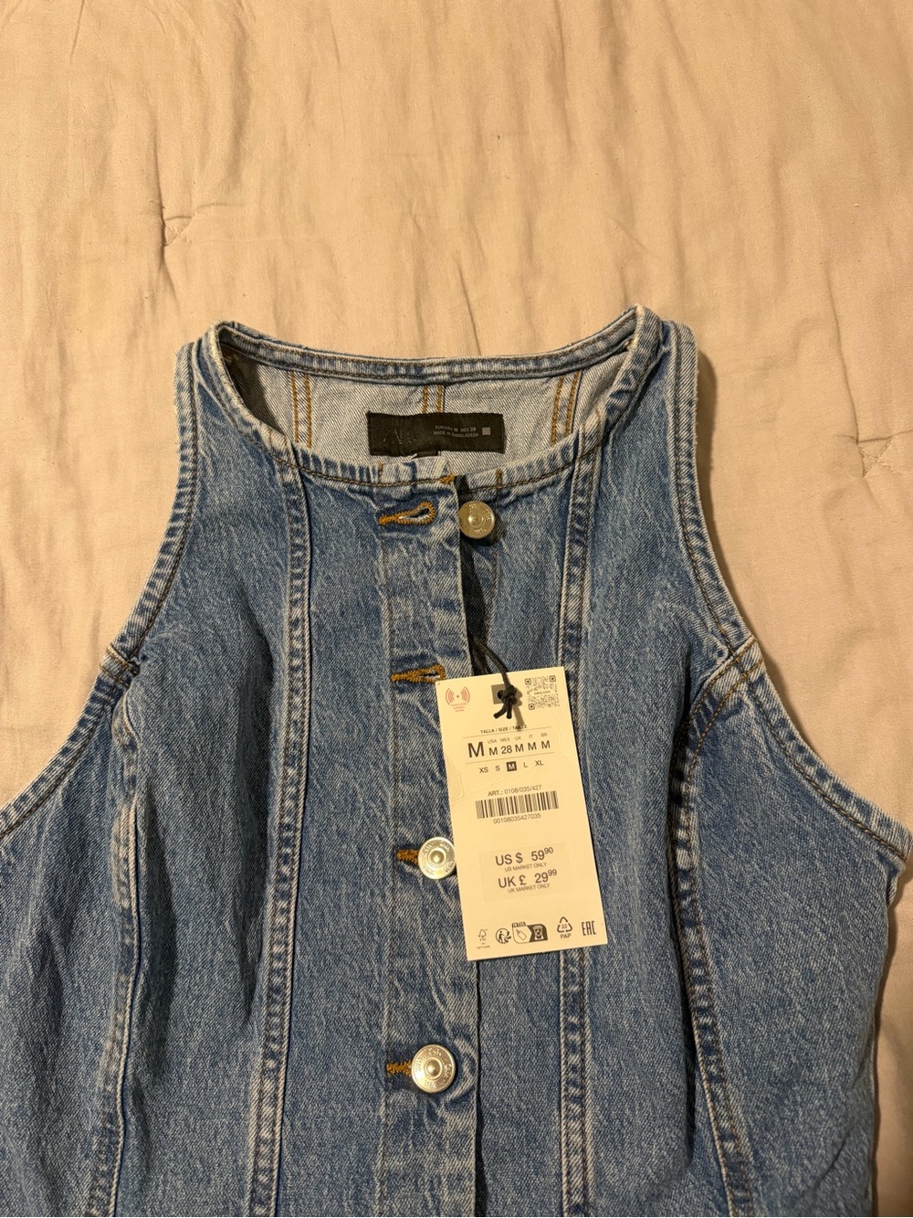 Zara Sleeveless Button-Front Denim Mini Dress - Picture 2 of 5